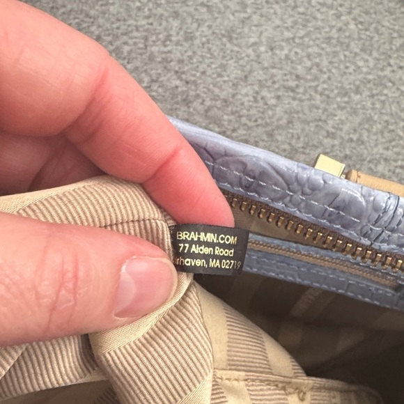 Brahmin Gray and Tan Croc-Embossed Satchel - Picture 9 of 14